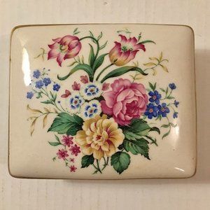 Vintage Ceramic Trinket Box DeLuxe Inc Made in USA Floral Lid 1950s